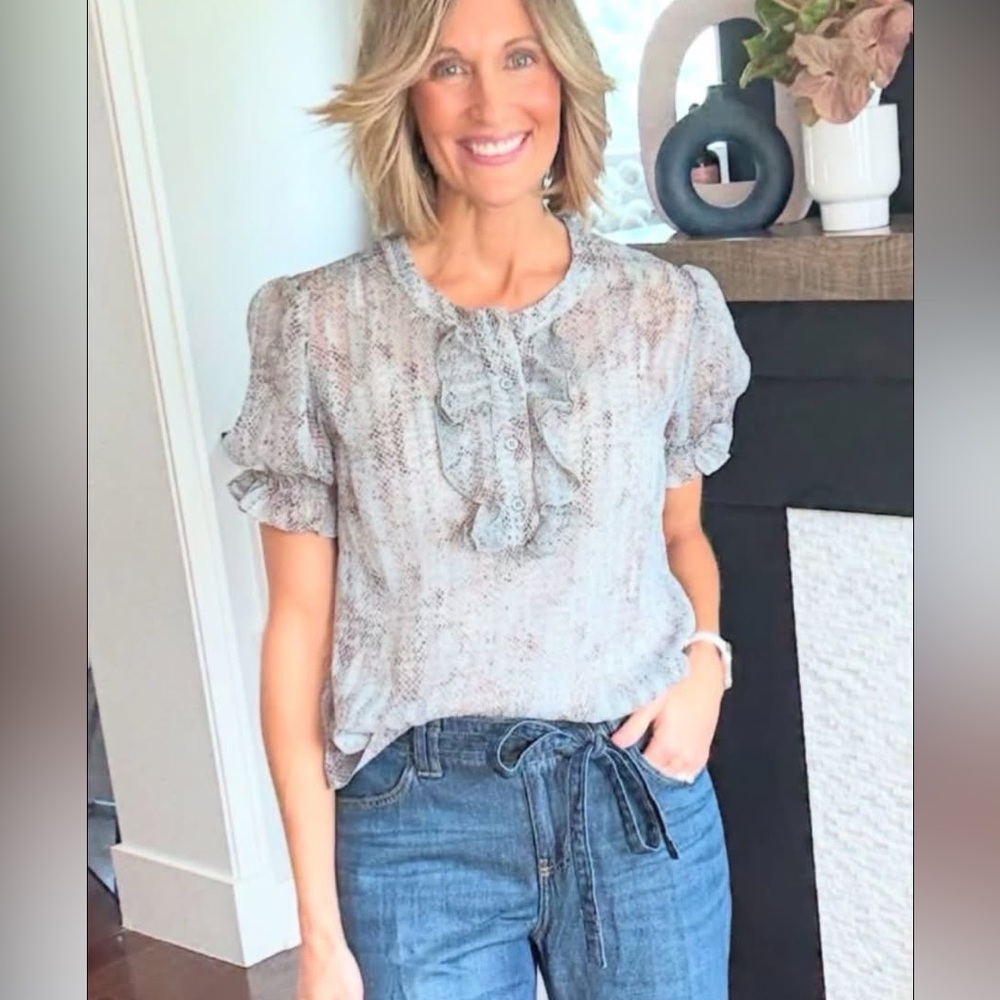 Cabi Ethereal Blouse (bluish, green color, making it very versatile)